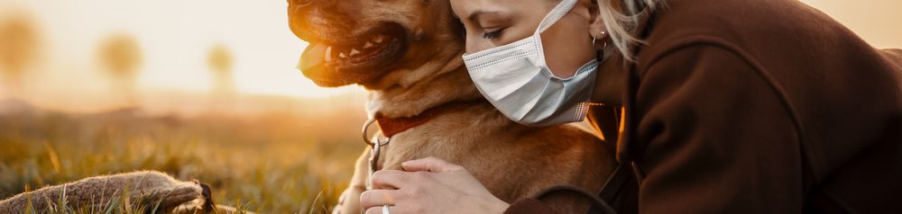 Perro en la hora de Corona perro con dueño de corona, dueño de perro lleva mascara de corona, tiempo de corona con perro, caminando en corona, covid19 y perro, perro sars2