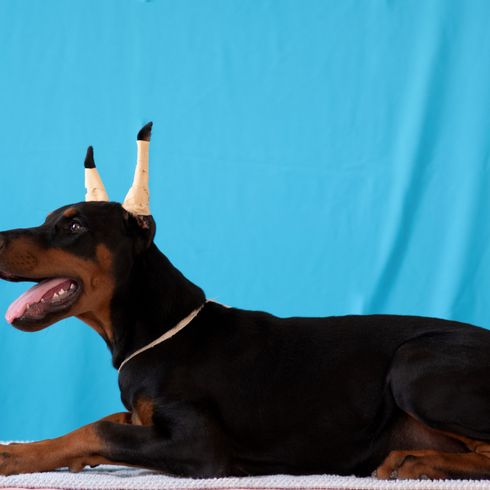 Hund, Wirbeltier, Hunderasse, Canidae, Dobermann, Säugetier, Gesichtsausdruck, Pinscher, Wachhund, Fleischfresser, Ohren hochkleben, damit sie stehen, Dobermann mit Stehohren, große schwarze Hunderasse mit kurzem Fell, Kampfhund, Listenhund