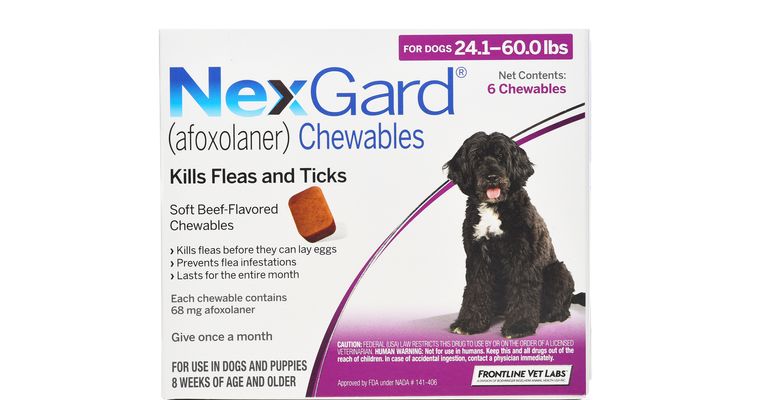 IRVINE, CALIFORNIA - DECEMBER 4, 2022: One box of NexGuard chewable tablets for flea and tick control in dogs.