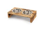 Nobledog Hunde-Napf Set mit Edelstahl-Schalen, Katzen-Napf, erhöht, Holz, Doppel-Fressnapf, Futterstation, Futternapf-Halterung - M-Inhalt: 2X 0,6 L