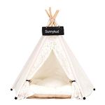 Sunnykud Tipi Zelt für Haustiere Hundezelt Katzenzelt Haustierzelte Häuser mit Kissen Abnehmbar und Waschbar Haustierbett Wegklappen Haustier Zelt Möbel Hundebett Katzenbett 50x50x60cm