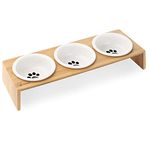 Navaris Futternapf Katze mit Bambus Halter - Futterstation Set Keramiknapf für Katzen Hunde - Keramik Fressnapf Set Futterbar mit Holz Halterung