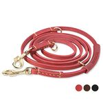 KENDUN Hundeleine Für Mittelgroßer Hunde, Hochwertiger Fettlederleine Mit Starkem Karabiner und Bequeme Griff, Mehrfach Verstellbare Reißfeste Und wasserdichte Lederleine - 2.3m x 12mm, Rot