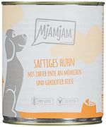 MjAMjAM - Premium Nassfutter für Hunde - saftiges Huhn mit zarter Ente an Möhrchen und gekochter Hirse, 6er Pack (6 x 800 g), naturbelassen mit extra viel Fleisch