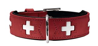 HUNTER SWISS Hundehalsband, Leder, hochwertig, schweizer Kreuz, 55 (M), rot/schwarz