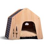 Hundehütte Schlafplatz für Haustiere Robustes Hundehaus mit Stoffdach aus Holz (L (55 x 60 cm), Style 4)
