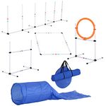 Pawhut 5-TLG. Hunde Agility Set Training für Haustiere Hundetrainigsset mit Hundetunnel Inklusive Tasche Leicht zu tragen Polyester Kunststoff Orange