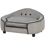 Pawhut Haustiersofa, Hundebett, Hundematte, Hundesofa, Naturholz+Plüsch, Grau, 66,5 x 45 x 35,5 cm