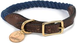 Puccybell Hundehalsband aus geflochtenem Seil und Leder, Nautisches Design, Tau Halsband für Hunde HB002 (L, Navy)