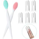 Frienda Set von 7 Haustier Finger Zahnbürste und Doppelt-Seitig Weich Silikon Sanft Dental Bürste Kit mit Gebogenem Lange Griff Hund Katze Zahnbürsten Reinigungsbürste Dental für Meisten Haustiere