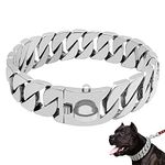 LINGYUN Goldkette Hundehalsband Hochleistungs-Choke Kubanische Hundekette für Große Hunde, 30 Mm Breite, Hundehalsband, Starke Stahlmetallglieder für Große Rassen,Silber,65CM/25.5in