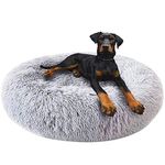 Fangqiyi Round Pet Bett, Plüsch-weiche waschbare Selbst Warming Beruhigende Hundebett Donut Cuddler Round Dog Bett bequem, Hellgrau 120CM