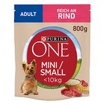 PURINA ONE Mini/Small Adult Hundefutter trocken für kleine Hunde, reich an Rind & Reis, 8er Pack (8 x 800g)