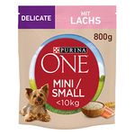 PURINA ONE Mini/Small Delicate Hundefutter trocken für kleine Hunde, reich an Lachs & Reis, 8er Pack (8 x 800g)