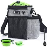 pecute Futterbeutel Hund mit 4 in 1, Leckerlibeutel für Hunde, wasserdichte Snack Tasche mit Poop Bag Holder, Verstellbarem Schultergurt, Taillengütel und Clip, mit Faltbarer Wasserschale (Grau)