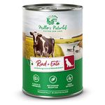 Müllers Naturhof - Rind und Ente - 6 x 400 g - Nassfutter für alle Hunderassen - getreidefrei und glutenfrei - mit Gartengemüse und Wiesenkräutern - naturnahe Rezeptur mit 65% Fleisch