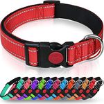 Taglory Hundehalsband, Weich Gepolstertes Neopren Nylon Hunde Halsband für Welpen, Verstellbare und Reflektierend für das Training, Rot