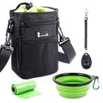 pecute Futterbeutel Hund 4 in 1 Wasserdicht Hunde Futterbeutel mit Kotbeutel Spender, Leckerli-Beutel für Hunde,Wasserdichtes Gewebe, Kostenlose 1 Rollen Poop Tasche und 1 Trainings Clicker (Schwarz)