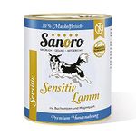 Sanoro Menü Sensitiv Lamm. Premium Hundefutter in Teil-Bio-Qualität. Muskelfleisch vom Lamm mit Bio-Buchweizen und Bio-Magerquark. Purinreduziert. Futter bei Leishmaniose. Singleprotein (6 x 800 g)