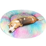 KROSER Hundebett Rundes Plüsch Weiches Waschbar Mittelgroßes Hundebett Schöne Tierbett für Hund Deluxe Haustierbett 82cm-Bunt MEHRWEG