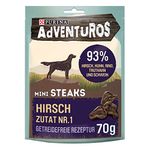 PURINA AdVENTuROS Mini Steaks Hundeleckerli getreidefrei, Hundesnack reich an Hirsch, 7er Pack (7 x 70g)